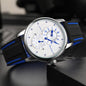 Alcom Distribution automatic mechanical sport watch for men white textured dial with blue hands and black rubber strap
