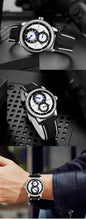 Alcom Distribution automatic mechanical sport watch for men black rubber strap white dial with blue accents