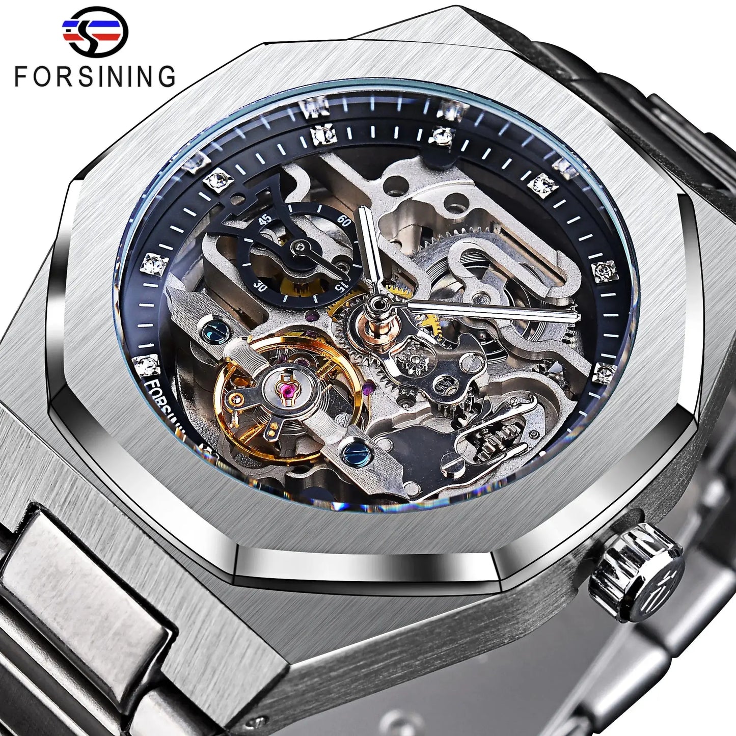 Forsining Automatic Mechanical Watch for Men with stainless steel case and visible intricate gears
