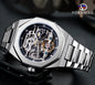 Forsining silver automatic mechanical watch for men with visible skeleton dial and metal bracelet