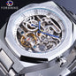 Forsining Automatic Mechanical Watch for Men with silver skeleton dial and stainless steel band