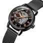Elegant mechanical timepiece for women from Alcom Distribution with black mesh strap and visible gears