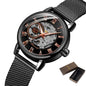 Alcom Distribution elegant mechanical timepiece for women with black mesh band and rose gold Roman numerals