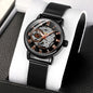 Elegant mechanical timepiece for women with black mesh band and rose gold Roman numerals by Alcom Distribution