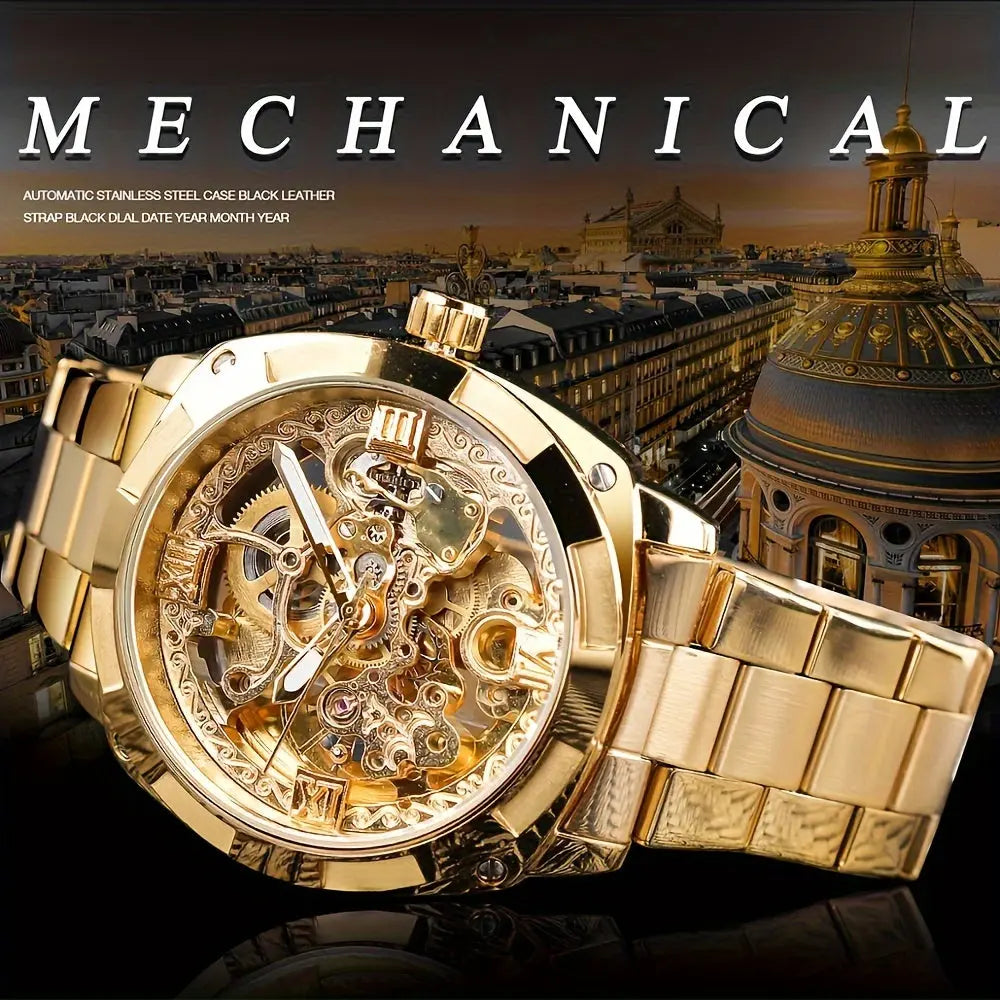 Forsining skeleton watch by Alcom Distribution with gold mechanical stainless steel case and bracelet
