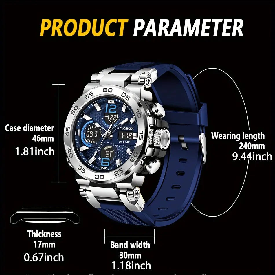 Waterproof dual display watch by Alcom Distribution with blue strap and silver case