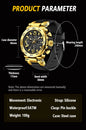 Alcom Distribution gold steel case waterproof quartz digital watch with black silicone strap and 46mm dial