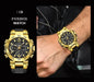 Alcom Distribution Foxbox gold chronograph watch on wrist and standalone display waterproof quartz digital watch