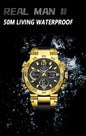 Alcom Distribution gold mens analog digital watch with black dial and metal bracelet waterproof quartz digital watch