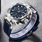 Alcom Distribution waterproof quartz digital watch blue dial silver stainless steel case rubber strap