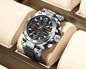 Alcom Distribution stainless steel chronograph with black dial and rubber strap waterproof quartz digital watch for men