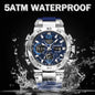 Alcom Distribution stainless steel blue dial waterproof quartz digital watch with 5ATM water resistance