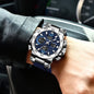 Alcom Distribution large stainless steel blue dial hybrid analog digital wristwatch with blue strap waterproof quartz digital watch