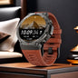 Alcom Distribution GPS smartwatch with long battery life featuring a rugged design and brown strap