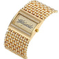 Alcom Distribution gold crystal bracelet quartz analog women's watch with rectangular pave dial and jeweled band