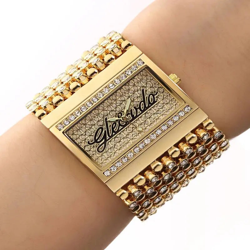 Alcom Distribution gold crystal rectangular bracelet quartz analog women's watch