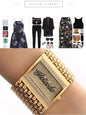 Alcom Distribution gold crystal bracelet quartz analog women's watch rectangular face on wrist