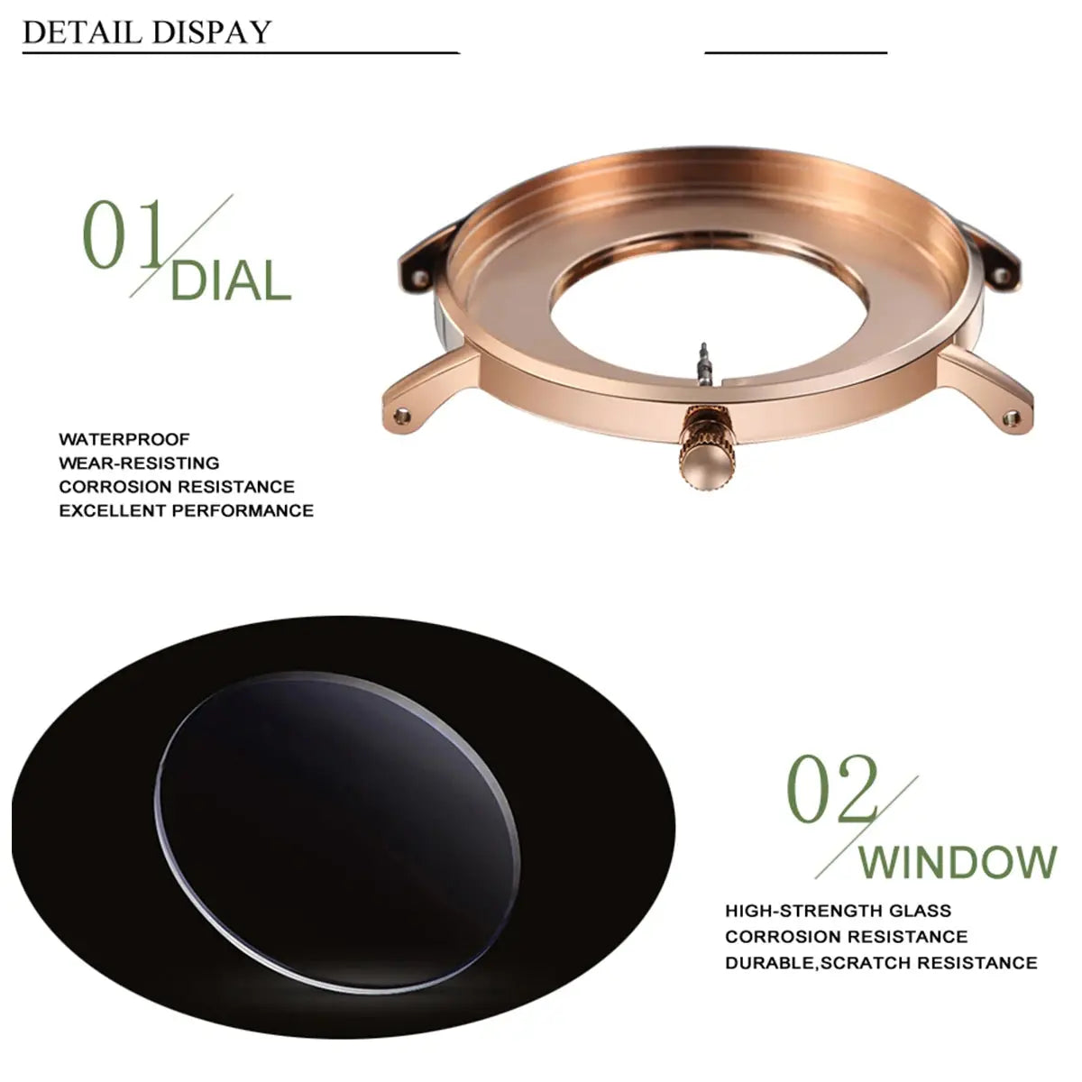 Hannah Martin rose gold watch dial and high-strength glass window with waterproof and corrosion resistance