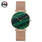 Hannah Martin rose gold watch with green striped dial and mesh band by Alcom Distribution