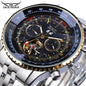 JARAGAR mechanical watch stainless steel bracelet black dial gold accents tourbillon chronograph