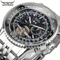 Alcom Distribution JARAGAR mechanical watch stainless steel pilot chronograph with black dial and open balance wheel