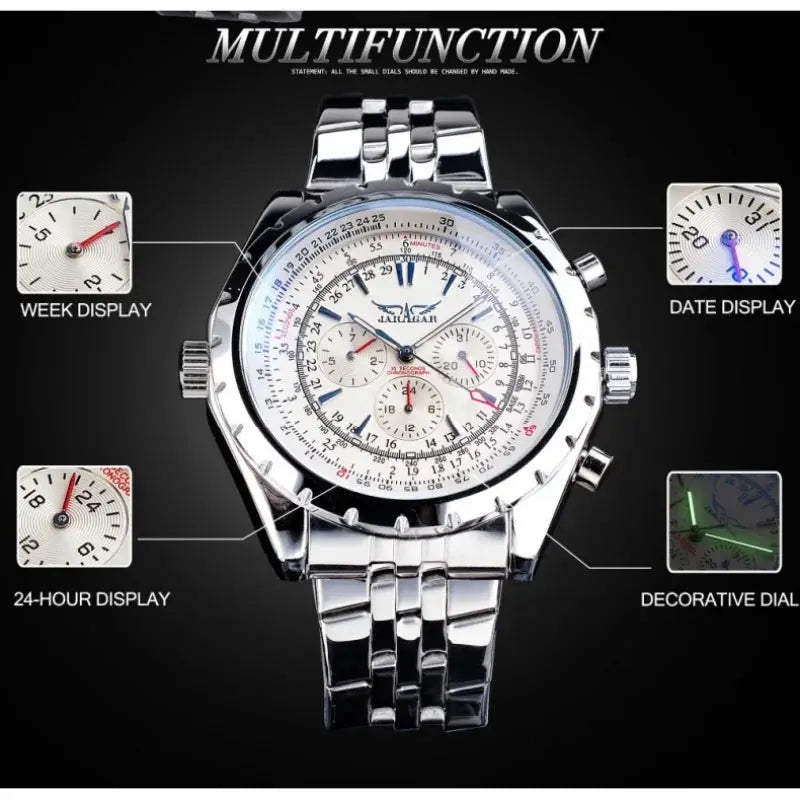 Alcom Distribution men's mechanical fashion watch with week display date display and 24 hour display