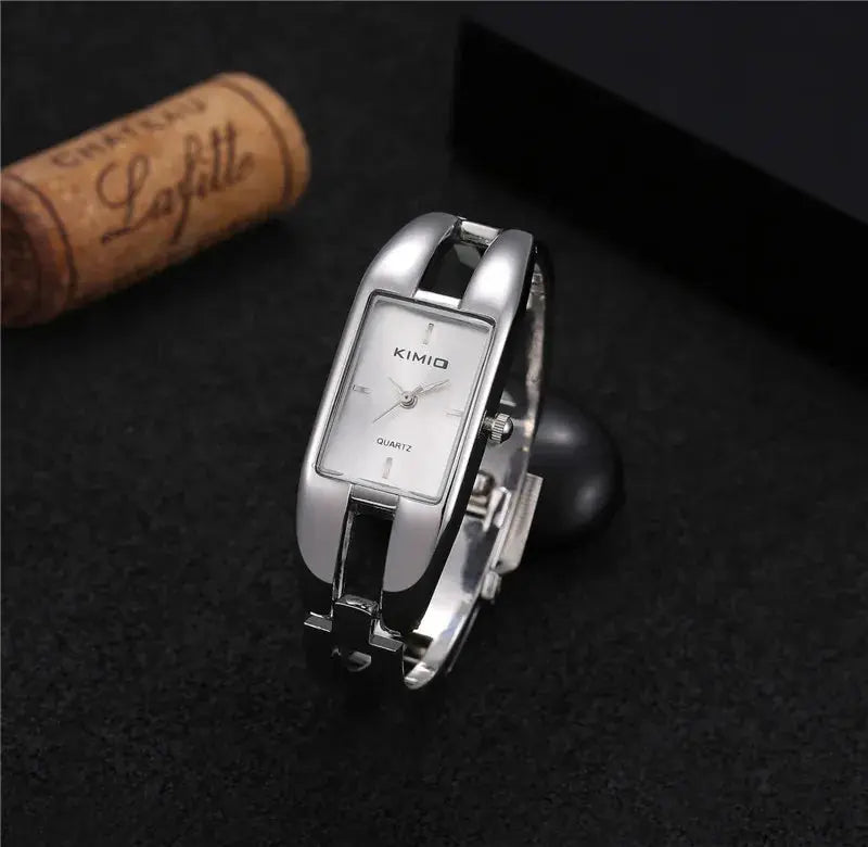 Alcom Distribution silver KIMIO rectangular face luxury women's bracelet watch with quartz movement