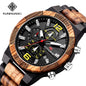 Kunhuang eco-friendly wooden watch with black dial and yellow accents by Alcom Distribution