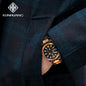 Alcom Distribution eco-friendly wooden watch with black and natural wood tones on wrist