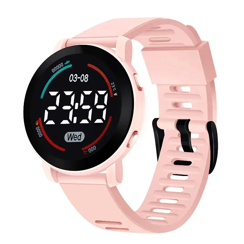 Alcom Distribution LED kids watch waterproof with pink silicone strap and digital display