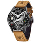 2024 waterproof smartwatch rugged design with brown leather strap by Alcom Distribution