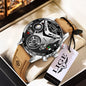 2024 waterproof smartwatch rugged by Alcom Distribution with black dial and brown leather strap