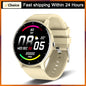 LIGE 2025 smartwatch waterproof with beige silicone strap and round digital display showing time and activity stats