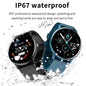 LIGE 2025 smartwatch waterproof with black and blue straps showing water splashing to highlight IP67 waterproof design