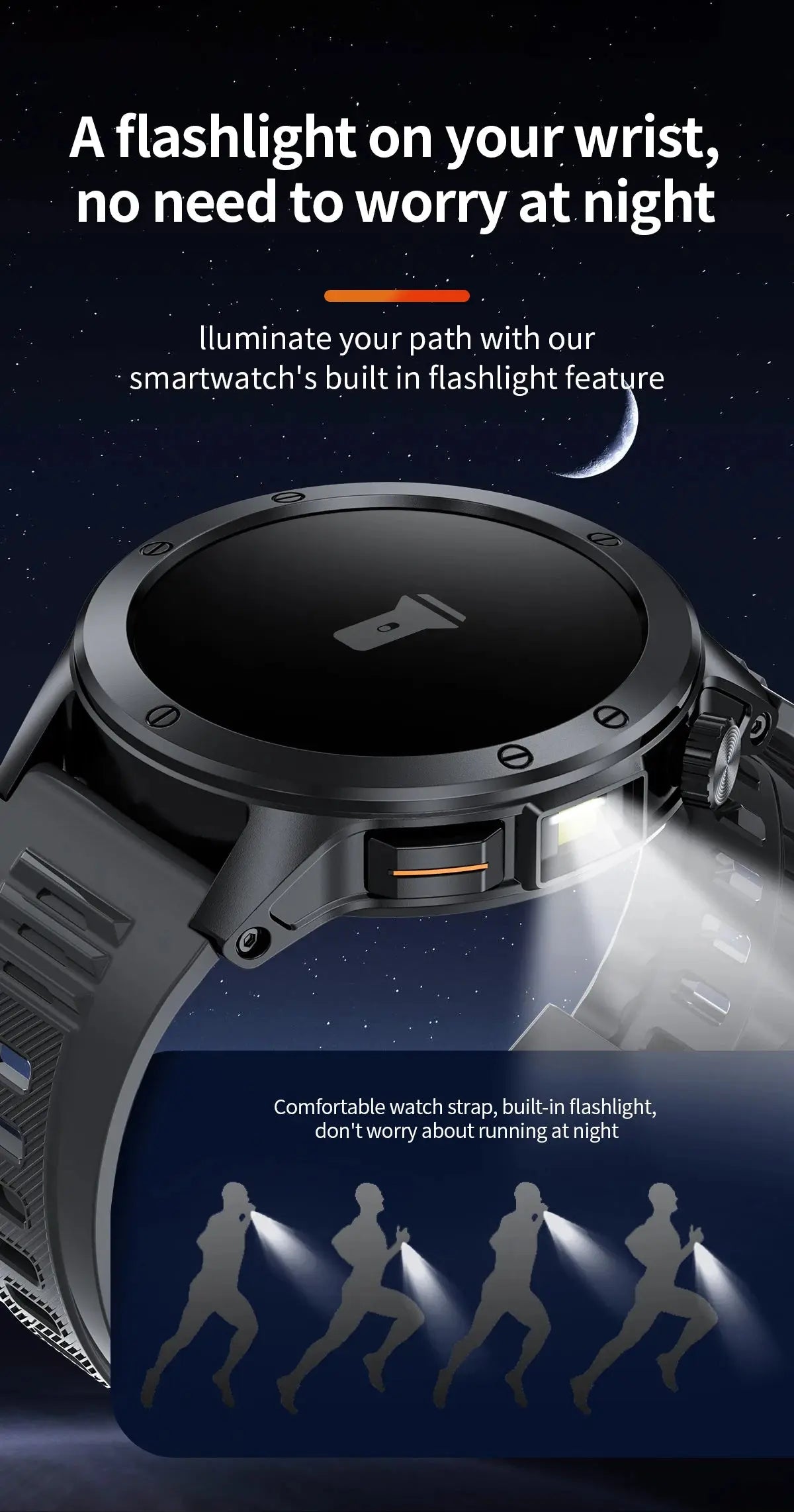 LIGE flashlight smartwatch for men with built-in flashlight feature and comfortable wrist strap