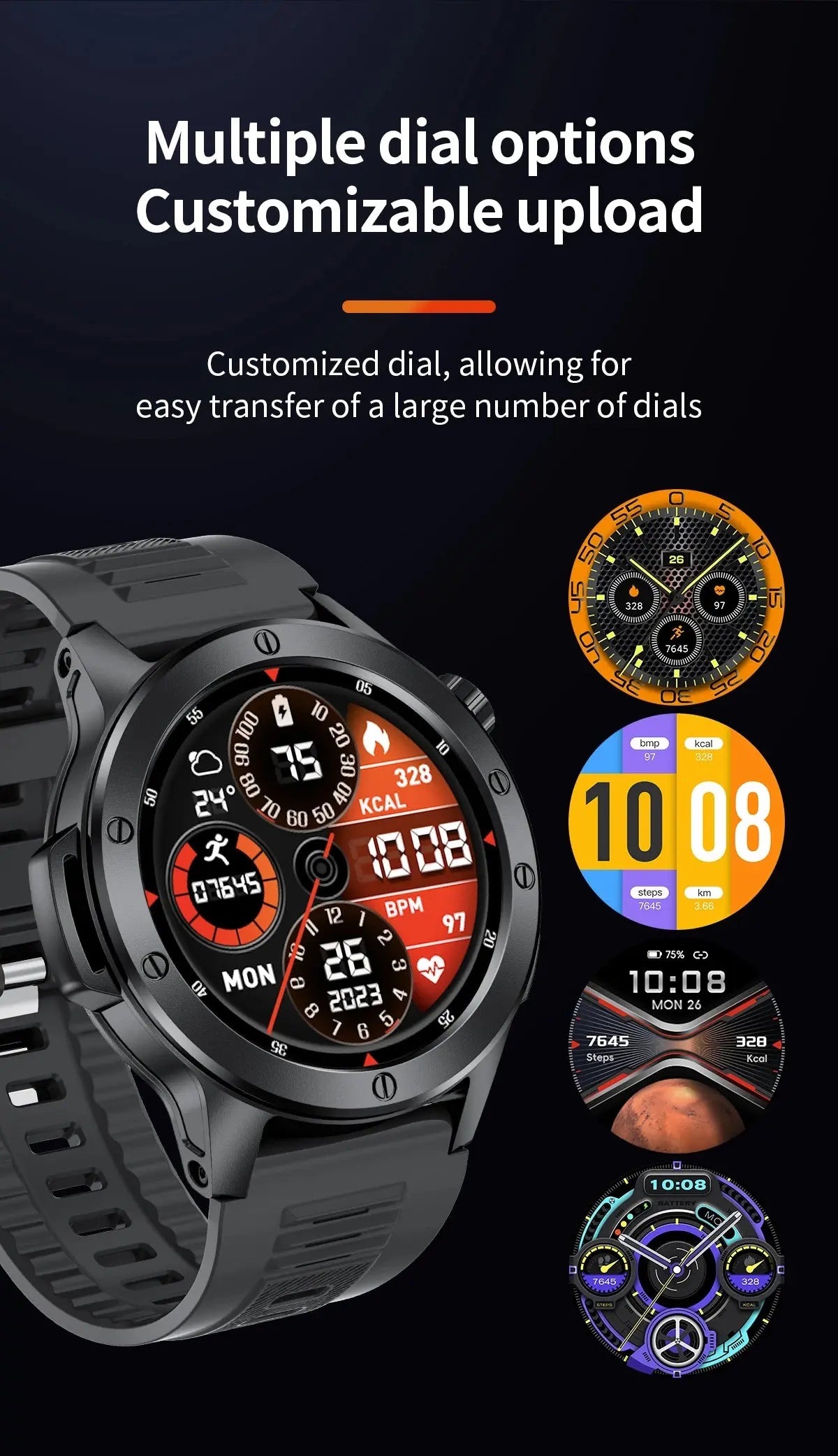 LIGE flashlight smartwatch for men featuring customizable dials and digital display options