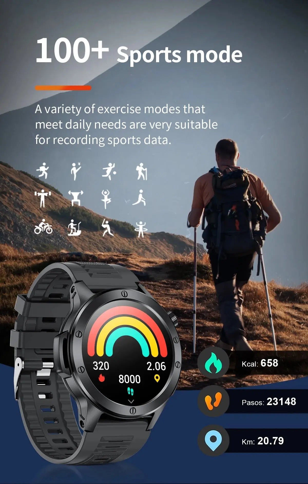 LIGE flashlight smartwatch for men with multiple sports modes for tracking fitness activities