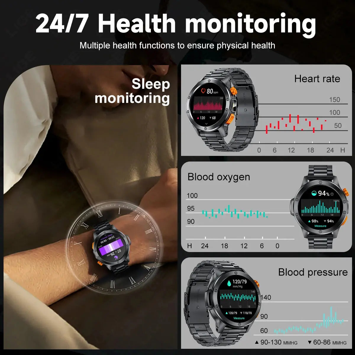 LIGE flashlight smartwatch for men with 24/7 health monitoring features and stylish design