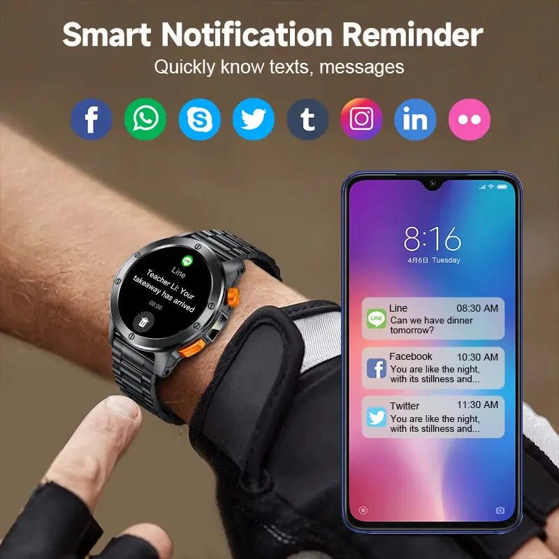 LIGE flashlight smartwatch for men with smart notification reminder feature displayed on a wrist