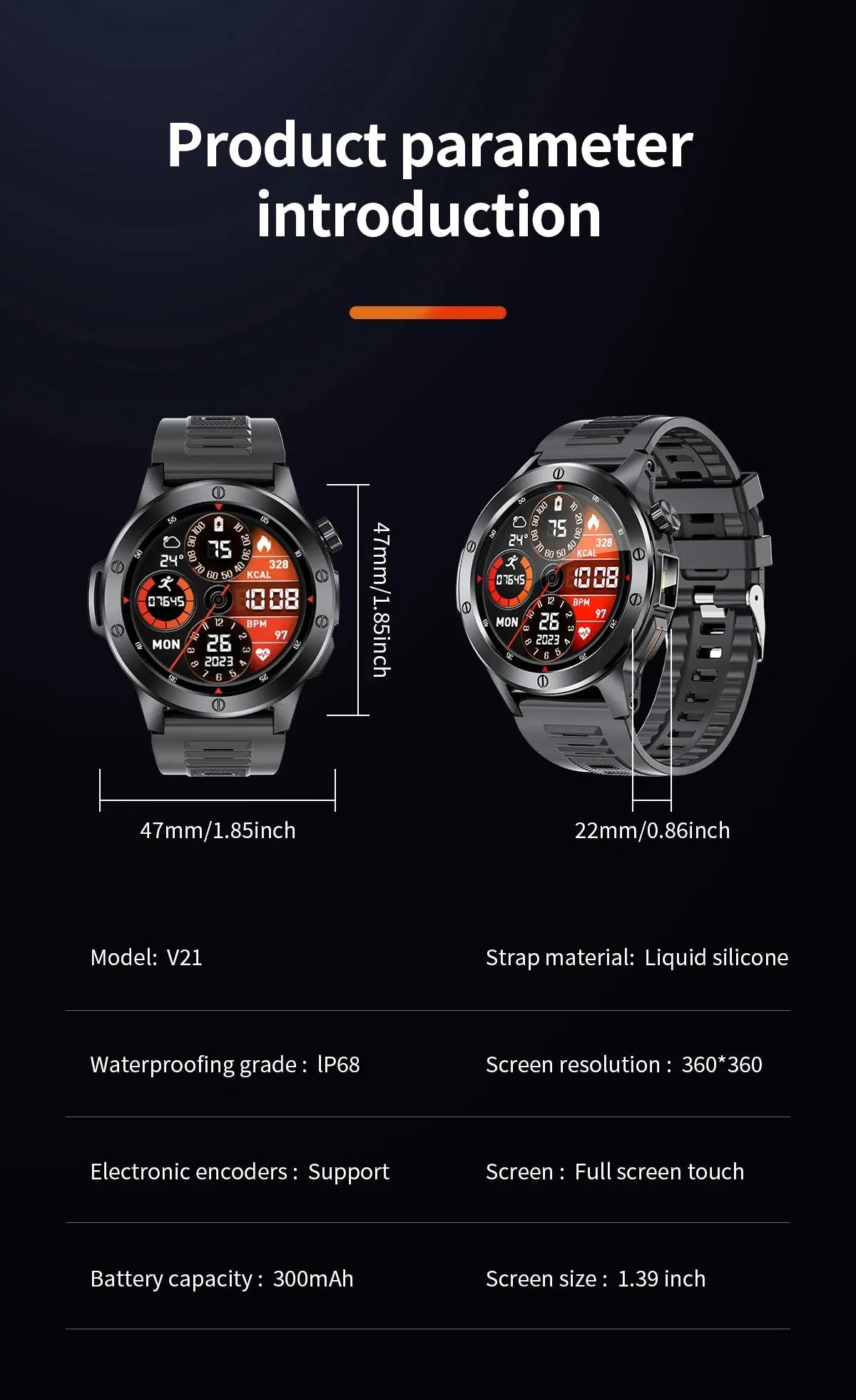 LIGE flashlight smartwatch for men with IP68 waterproof rating and full touchscreen display