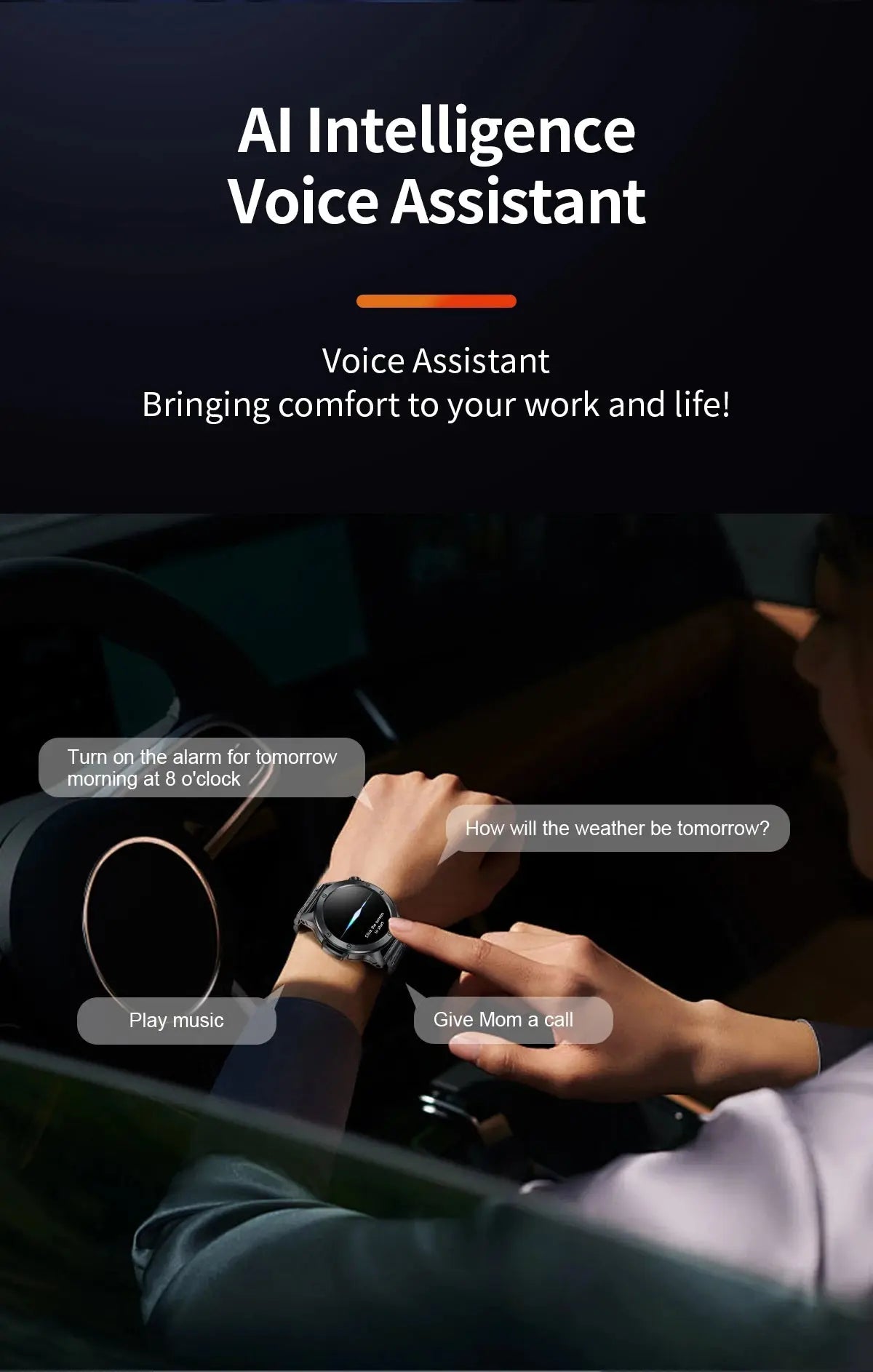 LIGE flashlight smartwatch for men featuring AI voice assistant functionality and sleek design