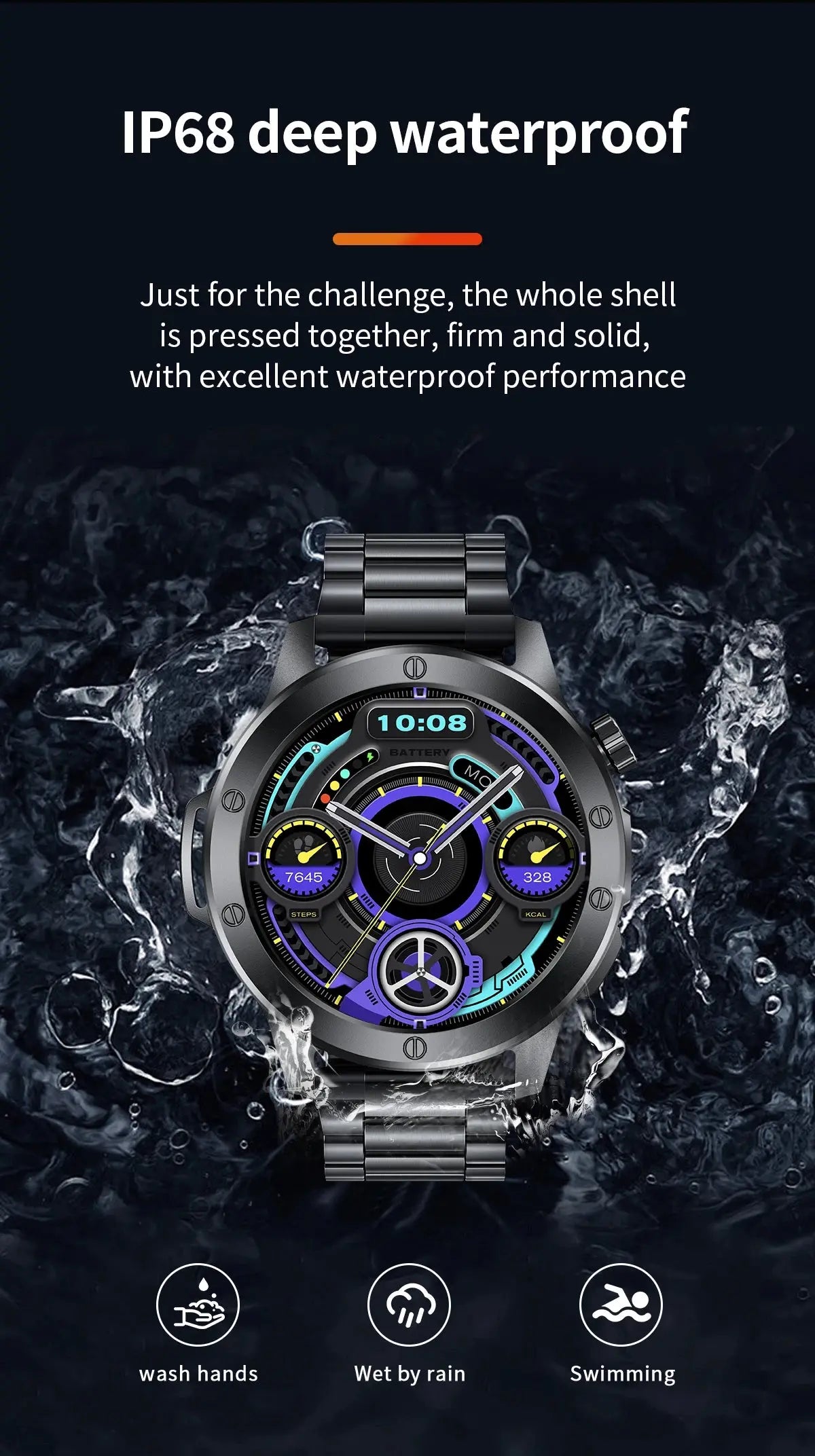 LIGE flashlight smartwatch for men with IP68 waterproof feature for durability in challenging conditions