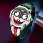 LIGE Joker Watch for Men with playful face dial and green leather strap by Alcom Distribution