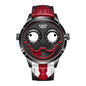 LIGE Joker Watch for Men with playful black and red face and red and white leather strap by Alcom Distribution