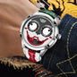 LIGE Joker Watch for Men with unique clown face design and green leather strap by Alcom Distribution