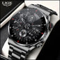 LIGE smart business watch with black stainless steel band and multifunctional digital analog display