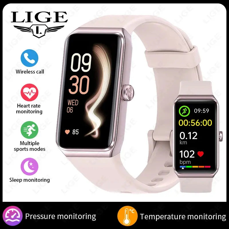 LIGE Smartwatch 2025 fitness tracker with wireless call, heart rate, sleep, pressure, and temperature monitoring