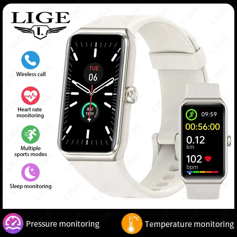 LIGE Smartwatch 2025 fitness tracker with heart rate, sleep, pressure, and temperature monitoring