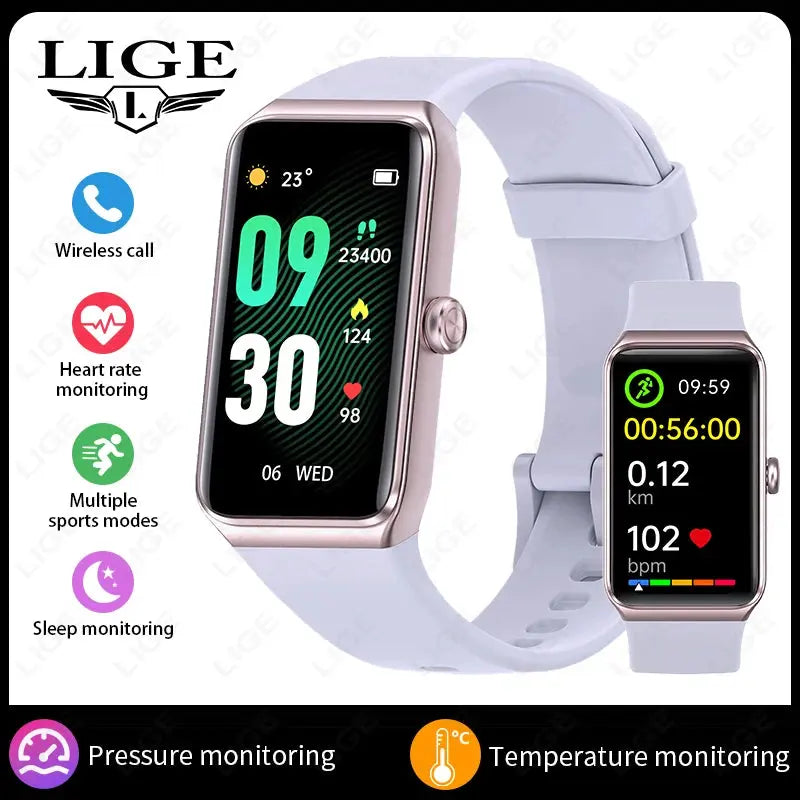 LIGE Smartwatch 2025 fitness tracker with heart rate, sleep, pressure, and temperature monitoring