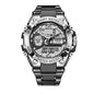 LIGE waterproof military watch with digital and analog display and durable metal strap